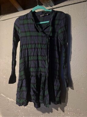 Zara Green and Navy Plaid Tunic Dress